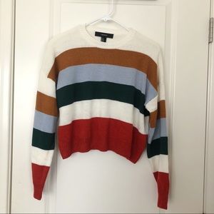 Rainbow color block knit cropped sweater